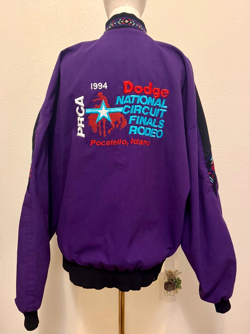 Vintage 1994 Dodge NCFR PRCA Colorblock Bomber Rodeo Jacket in Black & Purple